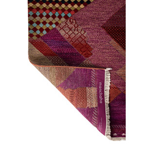 Manchaha Geometric Pattern Hand Knotted Wool & Bamboo <b>Silk</b> Rug <b>Red</b> & Orange-For Home Use Les-2750 - Product Image 5