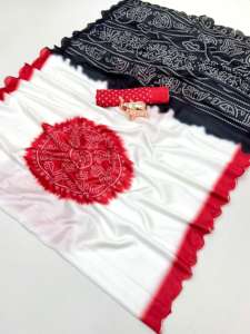 ผ้าไหมซาหรีเนื้อนุ่ม ลายบันดาฮ์นี พร้อมขอบผ้าตัดเย็บด้านข้าง สำหรับผู้หญิง - Product Image 3