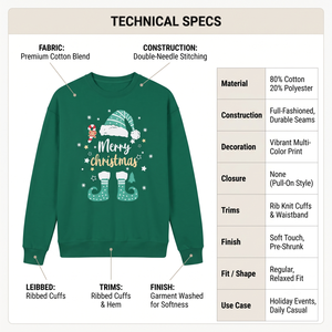Sudadera navideña verde para mujer con cuello redondo, diseño estampado de gorro de elfo y bastón de caramelo, corte regular, jersey para las fiestas de invierno - Product Image 5