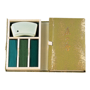 Juego de regalo de incienso japonés con soporte de cerámica (en caja de madera de Paulownia) - Product Image 3