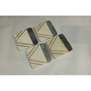 Dessous de verre en marbre avec bandes de laiton Pierre de marbre de luxe de taille personnalisée et incrustation de métal Dessous de verre en pierre Tasse pour thé ou café - Product Image 5