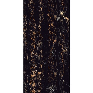 Carreaux de sol en porcelaine polie noir jais moderne avec veines dorées 600x1200mm, texture imitation pierre, surface brillante pour un style moderne - Product Image 1