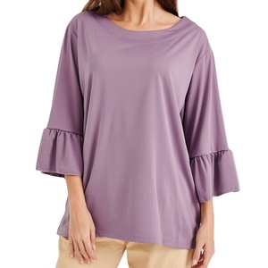 Fourniture mondiale de vêtements d'été de qualité supérieure Blouse décontractée à manches bouffantes Blouse violette brodée à bas prix - Product Image 1