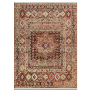 Alfombra de Lana Anudada a Mano Someplace in Time, Diseño de Medallón Rojo y Naranja, Enm-7006, para Uso Doméstico - Product Image 1