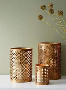 Copper Candle Holder with Intricate Geometric Cutout Design Luxury <b>Lantern</b> for Home Lighting and Stylish Enhancement for Candles - Product Image 2