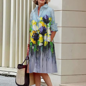Producto nuevo de otoño 2025, <span class=keywords><strong>vestido</strong></span> Midi de manga larga con cuello de camisa estampado de <span class=keywords><strong>lunares</strong></span> a la moda y elegante - Product Image 3
