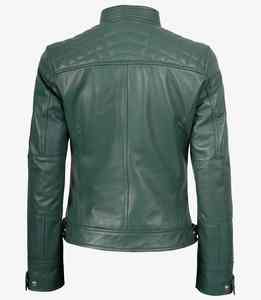 Veste de motard en cuir véritable vert émeraude sur mesure pour femmes Coupe ajustée Veste moto en peau d'agneau douce Mode Épaule matelassée en cuir - Product Image 2