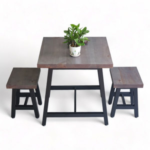 Minimalist Design Combo Set 70x70cm Square <b>Pine</b> Wood Coffee <b>Table</b> and 2 Durable Stools CBCF275 - Product Image 1