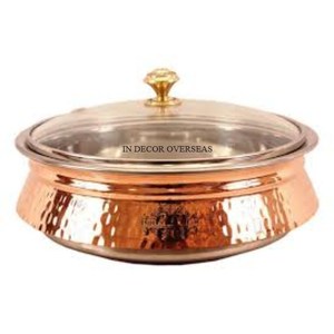 Cacerola de metal resistente de forma redonda con acabado antiguo de cobre con textura martillada con asas, accesorios de utensilios de cocina de la India - Product Image 4