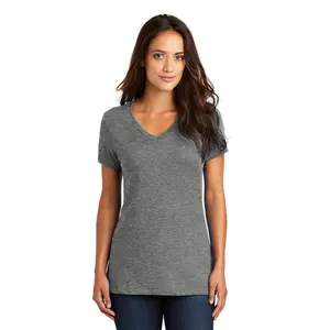 Perfektes Gewicht Kurzarm-T-Shirt mit V-Ausschnitt-Heather Nickel Grey gekämmte Rings pun Cotton Polyester Jersey