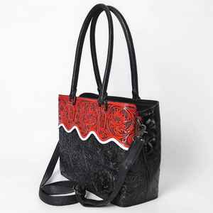 Bolso de mano negro de cuero para herramientas de mano para niñas, bolso tallado con flores, con cierre de cremallera a precio mayorista - Product Image 5