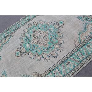 พรมตุรกีขนาด 6x8.9 ฟุต พรมวินเทจขนาดใหญ่ พรมสีน้ำเงินเทาล้วน - Product Image 5