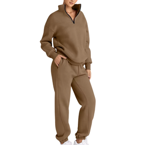 Ensembles de mode pour femmes à la mode Logo personnalisé survêtement d'hiver survêtements décontractés respirant col montant 100% coton écologique - Product Image 3