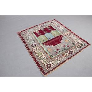 Alfombra Turca Vintage de 4x4.6 pies, Alfombra Decorativa, Alfombra con Estampado Animal Rojo - Product Image 2