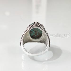Anillo de Plata de Ley 925 con Turquesa Tibetana Natural para Hombre, Piedra Natalicia de Diciembre, Joyería de Boda Árabe, Venta al por Mayor - Product Image 6