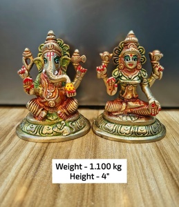 Figurines de Ganesh et Lakshmi en laiton antique moderne sur mesure, multicolores, pour les temples domestiques et la décoration religieuse - Product Image 2