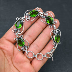 Designer Handmade 925 Sterling Silver Plated <b>Chain</b> Bracelet Lab-Created Green Peridot Gemstone IGI Certified Luxury Wedding Gift - Product Image 1