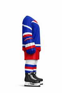 Men's <b>Blue</b> <b>Red</b> <b>White</b> Striped Ice Hockey Jersey Uniform Full Sleeve Moisture Wicking Polyester Adult Winter Sport Apparel - Product Image 3