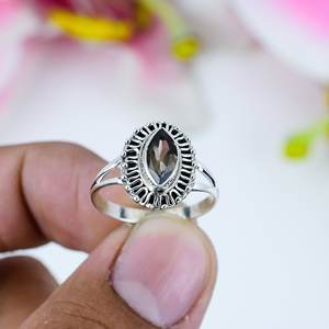 ขายดี925แข็งเงินสเตอร์ลิงแหวนเครื่องประดับทำด้วยมือเงินชุบอัญมณีสโมคกี้ธรรมชาติแบบย้อนยุค - Product Image 3