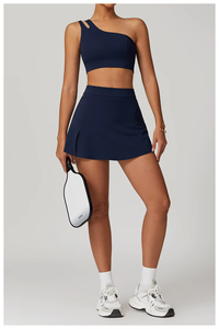 เซ็ต2ชิ้นกระโปรงเอวสูงพับได้บราหลังสวยพร้อมกางเกงขาสั้นสำหรับใส่วิ่งเล่นโยคะฟิตเนสยิมโลโก้ตามสั่ง - Product Image 3