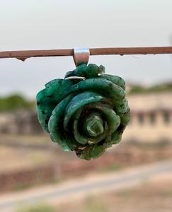 Natural Emerald Gemstone Rose Flower Design <b>Silver</b> <b>Pendant</b> Unique Hand Carved Rose Design Emerald Jewelry Gift <b>For</b> <b>Men</b> Or Women - Product Image 2
