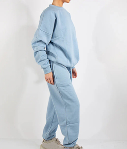 Nueva llegada de invierno conjuntos de chándal para mujer 100% algodón polar transpirable logotipo personalizado impresión sólido chándal Streetwear - Product Image 2