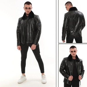 Chất Lượng Tốt Nhất Của Nam Giới Da Đen Biker Áo Khoác Với Da Rắn <span class=keywords><strong>Python</strong></span> Dập Nổi Da Cừu Da Áo Khoác Và Màu Đen Faux Fur Cổ Áo - Product Image 6