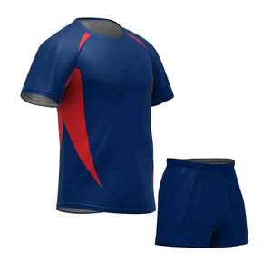 100% Polyester Bleu Noir Imprimé Sublimé Rugby Jersey Ensemble À Manches Courtes Jersey Shorts Rugby Uniformes - Product Image 5