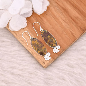 Fruit Jasper <b>Long</b> Oval Gemstone Handmade Designer Brass Silver Plated Dangler <b>Earring</b> Wholesale <b>Earring</b> Lots Brass Jewelry - Product Image 3