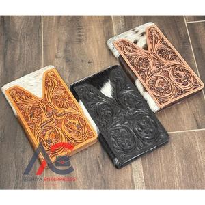 Factory Direct Manufacture Men's Wallet <b>Purse</b> Hand Tooled Cowhide Leather Design Genuine Leather Long Bi-Fold Wallets for Unisex - Product Image 1