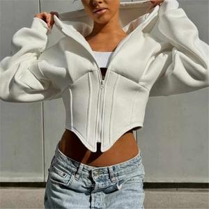 Sudaderas con capucha cortas con cremallera de cuello alto para mujer, sudaderas con capucha con estampado de buena calidad, sudadera con cremallera Vintage para mujer a la venta - Product Image 4