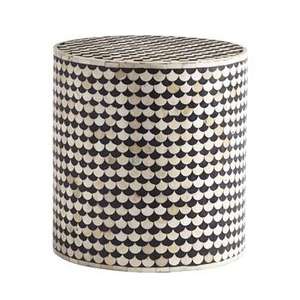 Taburete redondo con incrustaciones de hueso de nácar blanco y negro Nuevo, mesita de noche, mesita de noche con incrustaciones de hueso Hexagonal, mesita de noche - Product Image 4