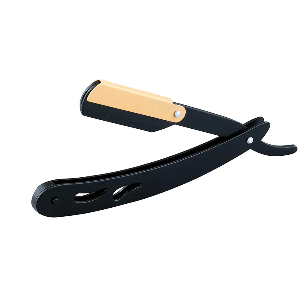 Beste Qualität Friseur Rasiermesser Schwarz Farbe Manuelles Falten Haar Rasiermesser 5,5 "Cut Throat Rasierer Mit Ledertasche