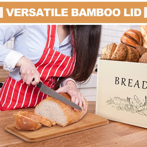 Large Iron Bread <b>Box</b> with Handles, <b>for</b> Kitchen Counter Bread <b>Box</b>, with Cutting Board Cover Bracket - Product Image 2