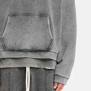 Unisex Custom Logo Embroidered Pullover Hoodie 100% Cotton Fleece <b>Acid</b> Wash <b>Drop</b> Shoulder Winter Casual Streetwear - Product Image 3