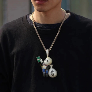 Colgante de esqueleto dorado de lujo con moissanita para hombre, diseño de bolsa de dinero, estilo rapero ostentoso de Hip Hop, cadena de calle personalizada - Product Image 4