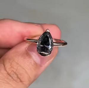 2,00 Ct gris Original Moissanite diamante anillo de compromiso VS2 certificado oro amarillo bisel conjunto pera corte brida anillo de bodas - Product Image 1