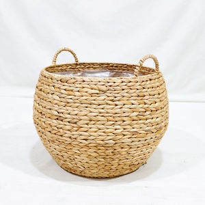 Artex Dong Thap Set of 3 Woven Water Hyacinth <b>Belly</b> Planter <b>Basket</b> with Plastic Liner - Product Image 6