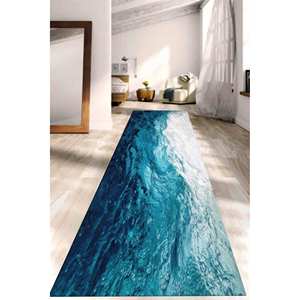 Tapis imprimé : épais, pour entrée, à motifs, cadeau, tons bleus, paysage, décoration intérieure, escalier, avec poils doux - Product Image 4