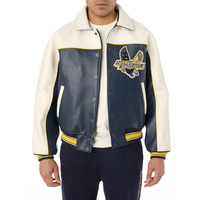 Veste bomber pour homme FITNESS CONCEPTS en cuir PU, avec blocs de couleur, patch brodé, col montant, style décontracté pour l'hiver