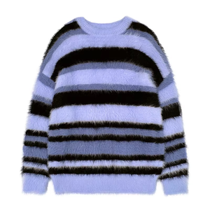 High Quality Custom Embroidered Front Solid Color Acrylic Men's Sweaters Fuzzy Pullover Knit Crew Neck <b>Long</b> Sleeve Warm Baggy - Product Image 1