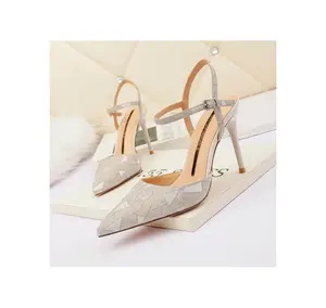 Wholesale fashion sexy one word belt pointed toe thin heel latest design ladies women high heels sandals pump shoes