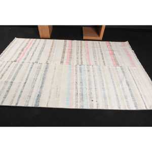 Alfombra de lana turca moderna blanca y azul de 5x7 pies, patrón de retazos de tejido plano, respaldo de látex para decoraciones de sala de estar - Product Image 3