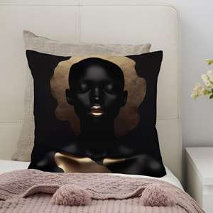 Cojín Decorativo de Lujo con Estampado de Labios Dorados en Negro y Dorado, 12"x24" - 30x60 cm - Product Image 3