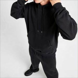 STREET <b>FLEECE</b> OVERHEAD <b>BLACK</b> ZIPPER-UP HOODIE PREMIUM HEAVYWEIGHT COTTON STREETWEAR OVERSIZED CASUAL AUTUMN EMBROIDERED MEN - Product Image 1