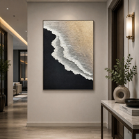 Peinture texturée Vague Océanique Noir et Blanc, Décoration Intérieure pour Maison et Hôtel, Arts Décoratifs, Grandes Créations d'Art, Œuvre Personnalisée