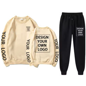 Hombres DIY transpirable cuello redondo sudadera pantalones de chándal logotipo personalizado sudaderas con capucha pantalones 2 unids/set Fitness Tops Joggers chándales de talla grande - Product Image 4