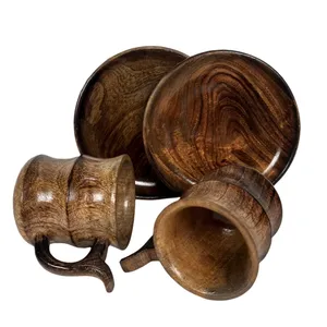 Handmade Japanese Vintage Classic Wooden <b>Tea</b> <b>Cup</b> <b>Saucer</b> Set With Stylish Handle 50ml Capacity for Parties <b>and</b> Kitchen Decor - Product Image 5