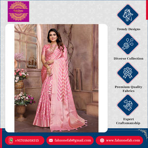 Design élégant Vêtements de fête ethniques indiens Saree Banarasi en soie organza douce de qualité supérieure avec bordure tissée Jari dorée - Product Image 2