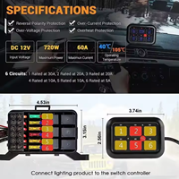 Panneau de commande d'éclairage RGB à 6 interrupteurs avec boîtier de contrôle de circuit, commutation 3 couleurs, panneau de commande à bouton-poussoir universel 12V pour voiture 4x4 et camping-car
